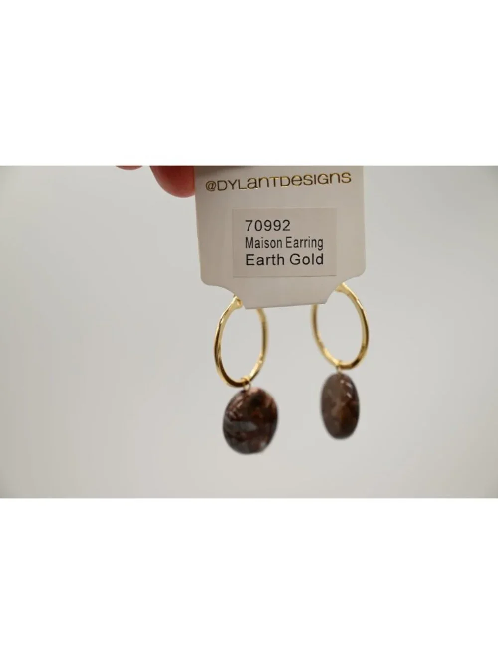 NWT Dylan Jewelry Maison Earrings Earth Stone Gold Tone Dangle Drop Boho Chic